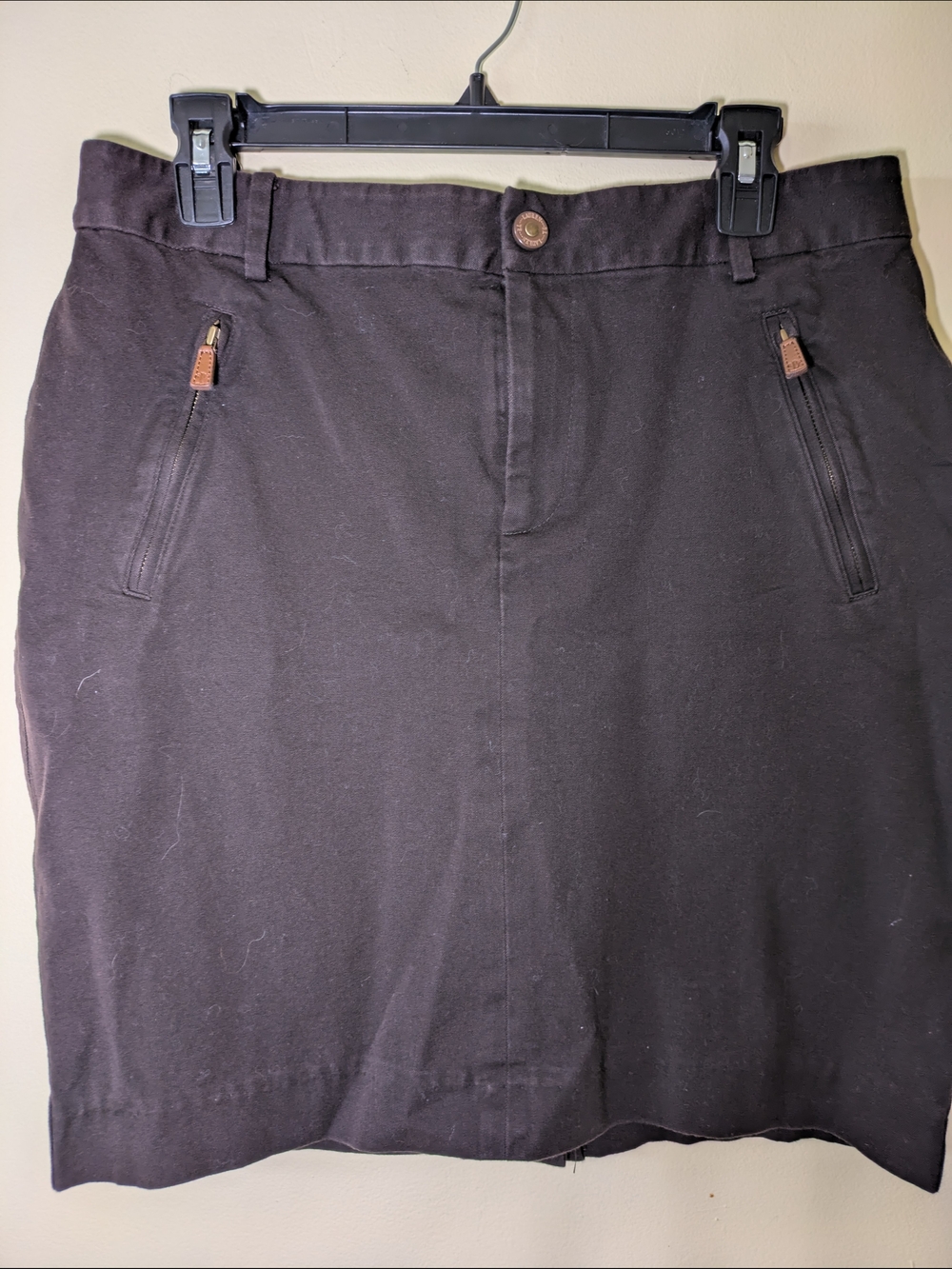Ralph Lauren Brown Mini Skirt with Green Label, Leather Zipper Pulls